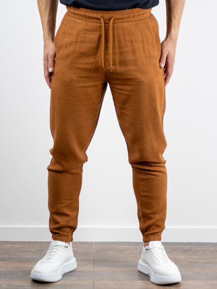 Παντελόνι Jogger Loose Fit Λινό Ταμπά