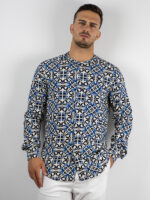 Πουκάμισο Εμπριμέ Slim Fit Λευκό/Μπλέ