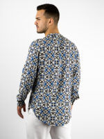 Πουκάμισο Εμπριμέ Slim Fit Λευκό/Μπλέ