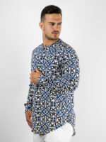 Πουκάμισο Εμπριμέ Slim Fit Λευκό/Μπλέ