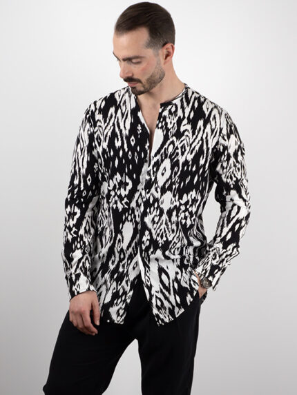 Πουκάμισο Εμπριμέ Slim Fit Λευκό/Μαύρο