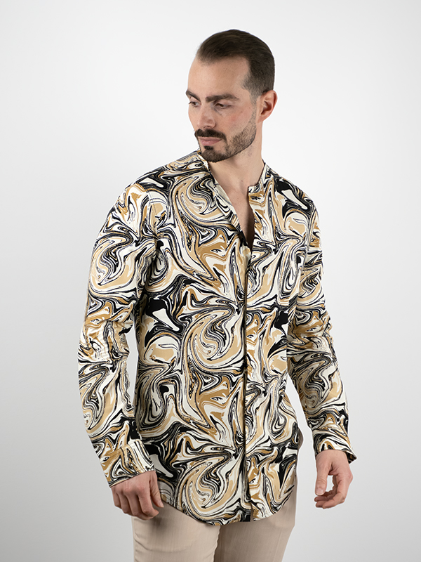 vol2-poukamiso-embrime-02-401-4-mauro-kafe-01-1.jpg Πουκάμισο Εμπριμέ Slim Fit Μαύρο/Καφέ