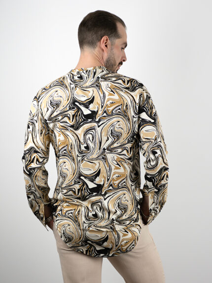 Πουκάμισο Εμπριμέ Slim Fit Μαύρο/Καφέ