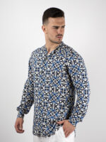 Πουκάμισο Εμπριμέ Slim Fit Λευκό/Μπλέ