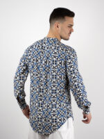 Πουκάμισο Εμπριμέ Slim Fit Λευκό/Μπλέ