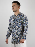 Πουκάμισο Εμπριμέ Slim Fit Λευκό/Μπλέ