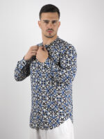 Πουκάμισο Εμπριμέ Slim Fit Λευκό/Μπλέ