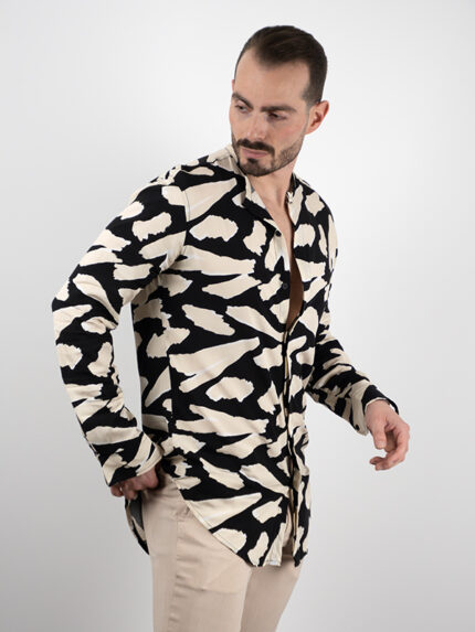 Πουκάμισο Εμπριμέ Slim Fit Μαύρο/Καφέ