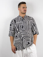 Πουκάμισο Εμπριμέ Oversized 3/4 Μανίκι Λευκό/Μαύρο