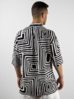 Πουκάμισο Εμπριμέ Oversized 3/4 Μανίκι Λευκό/Μαύρο