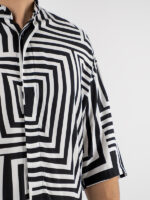 Πουκάμισο Εμπριμέ Oversized 3/4 Μανίκι Λευκό/Μαύρο