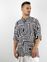 Πουκάμισο Εμπριμέ Oversized 3/4 Μανίκι Λευκό/Μαύρο