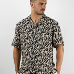 Πουκάμισο Εμπριμέ Overzised 3/4 Μανίκι Λευκό/Μαύρο