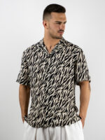 Πουκάμισο Εμπριμέ Overzised 3/4 Μανίκι Λευκό/Μαύρο