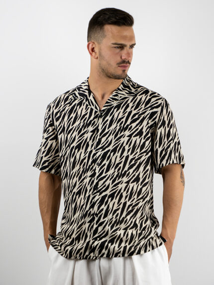 Πουκάμισο Εμπριμέ Overzised 3/4 Μανίκι Λευκό/Μαύρο