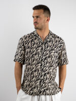 Πουκάμισο Εμπριμέ Overzised 3/4 Μανίκι Λευκό/Μαύρο