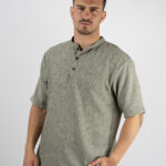 T-Shirt Μάο Μονόχρωμη Regular Fit Λαδί