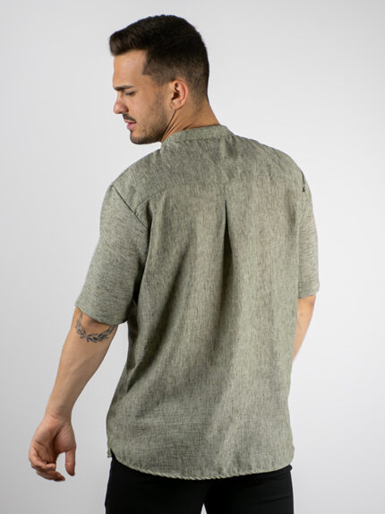 T-Shirt Μάο Μονόχρωμη Regular Fit Λαδί