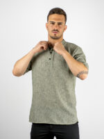 T-Shirt Μάο Μονόχρωμη Regular Fit Λαδί