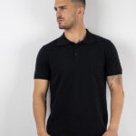 T-Shirt Polo Μονόχρωμη Regular Fit Μαύρο