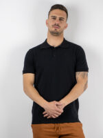 T-Shirt Polo Μονόχρωμη Regular Fit Μαύρο