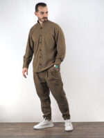 Πουκάμισο Regular Fit Mandarin Collar Ταμπά