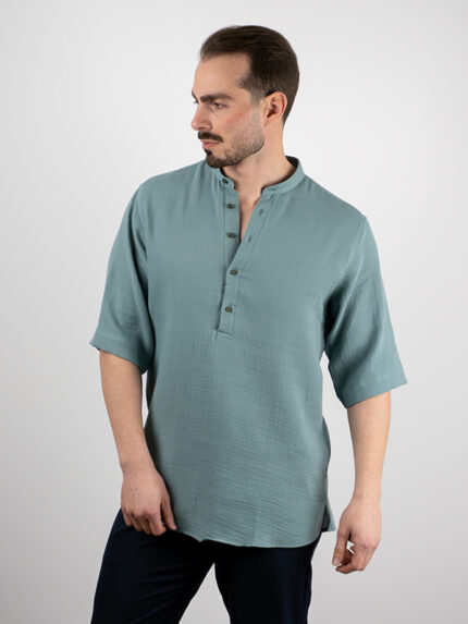 Πουκάμισο Overzised Με Μάο Γιακά Μέντα