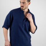 Πουκάμισο Overzised Με Μάο Γιακά Μπλέ.