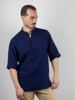 Πουκάμισο Overzised Με Μάο Γιακά Μπλέ.