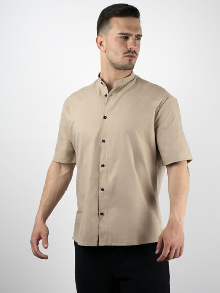 Πουκάμισο Oversized Με Μάο Γιακά Μπέζ