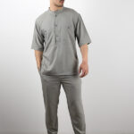 Παντελόνι Jogger Loose Fit & Πουκάμισο 3/4 Μανίκι Γκρί Ανοιχτό