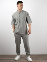 Παντελόνι Jogger Loose Fit & Πουκάμισο 3/4 Μανίκι Γκρί Ανοιχτό