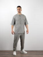 Παντελόνι Jogger Loose Fit & Πουκάμισο 3/4 Μανίκι Γκρί Ανοιχτό