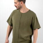 T-Shirt Oversized Μονόχρωμη με Ραφή Λαδί