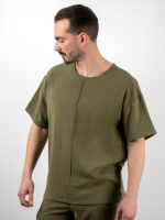 T-Shirt Oversized Μονόχρωμη με Ραφή Λαδί