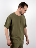 T-Shirt Oversized Μονόχρωμη με Ραφή Λαδί