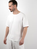T-Shirt Oversized Μονόχρωμη με Ραφή Λευκό