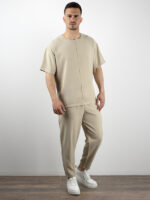 T-Shirt Oversized Μονόχρωμη με Ραφή Μπέζ