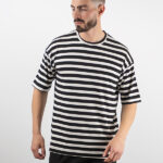T-Shirt Oversized Ριγέ Λευκό