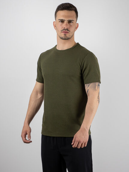 T-Shirt Regular Fit Μονόχρωμη Λαδί