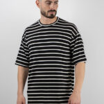 T-Shirt Oversized Ριγέ Μαύρο