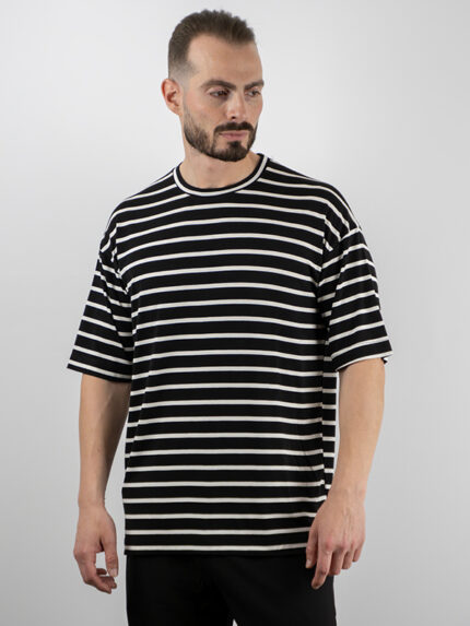 T-Shirt Oversized Ριγέ Μαύρο