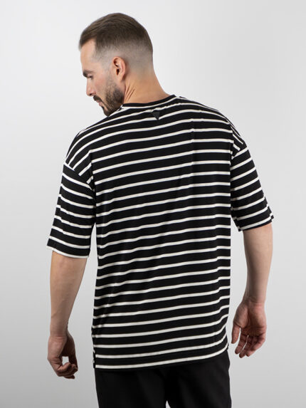 T-Shirt Oversized Ριγέ Μαύρο