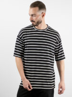 T-Shirt Oversized Ριγέ Μαύρο