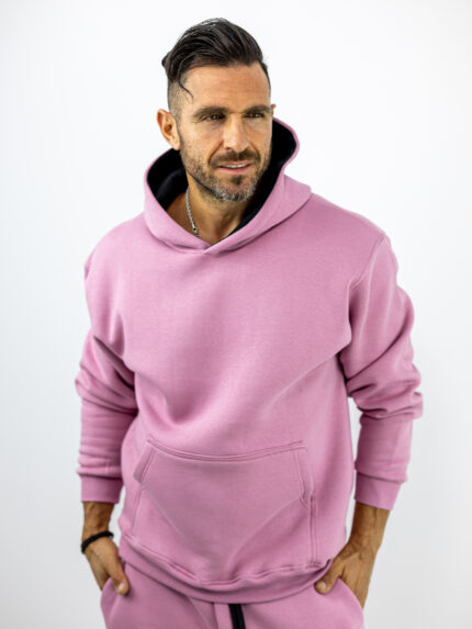 Φούτερ Μονόχρωμο Overzised & Κουκούλα Ρόζ
