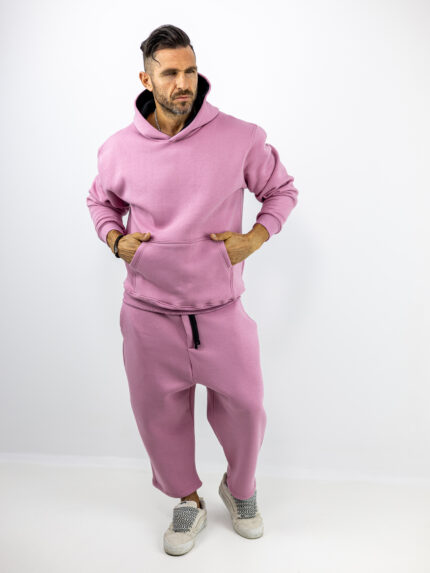 Φούτερ Μονόχρωμο Overzised & Κουκούλα Ρόζ