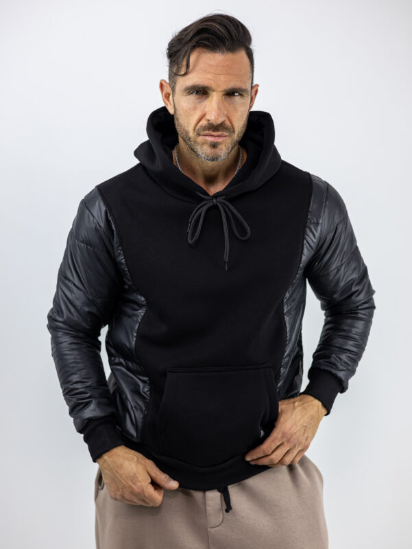 Φούτερ Καπιτονέ Regular Fit & Κουκούλα Μαύρο