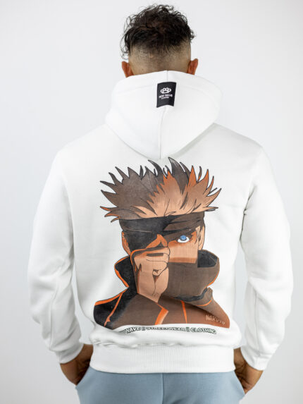 Φούτερ Στάμπα Πίσω & Κουκούλα Λευκό