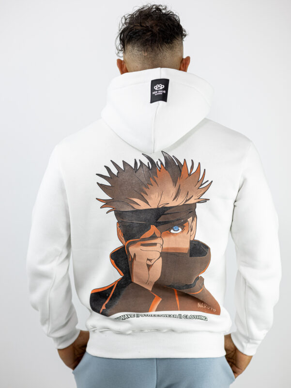 Φούτερ Στάμπα Πίσω & Κουκούλα Λευκό