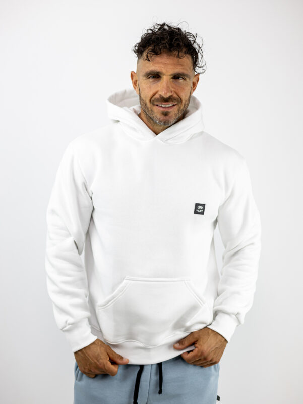 Φούτερ Στάμπα Πίσω & Κουκούλα Λευκό